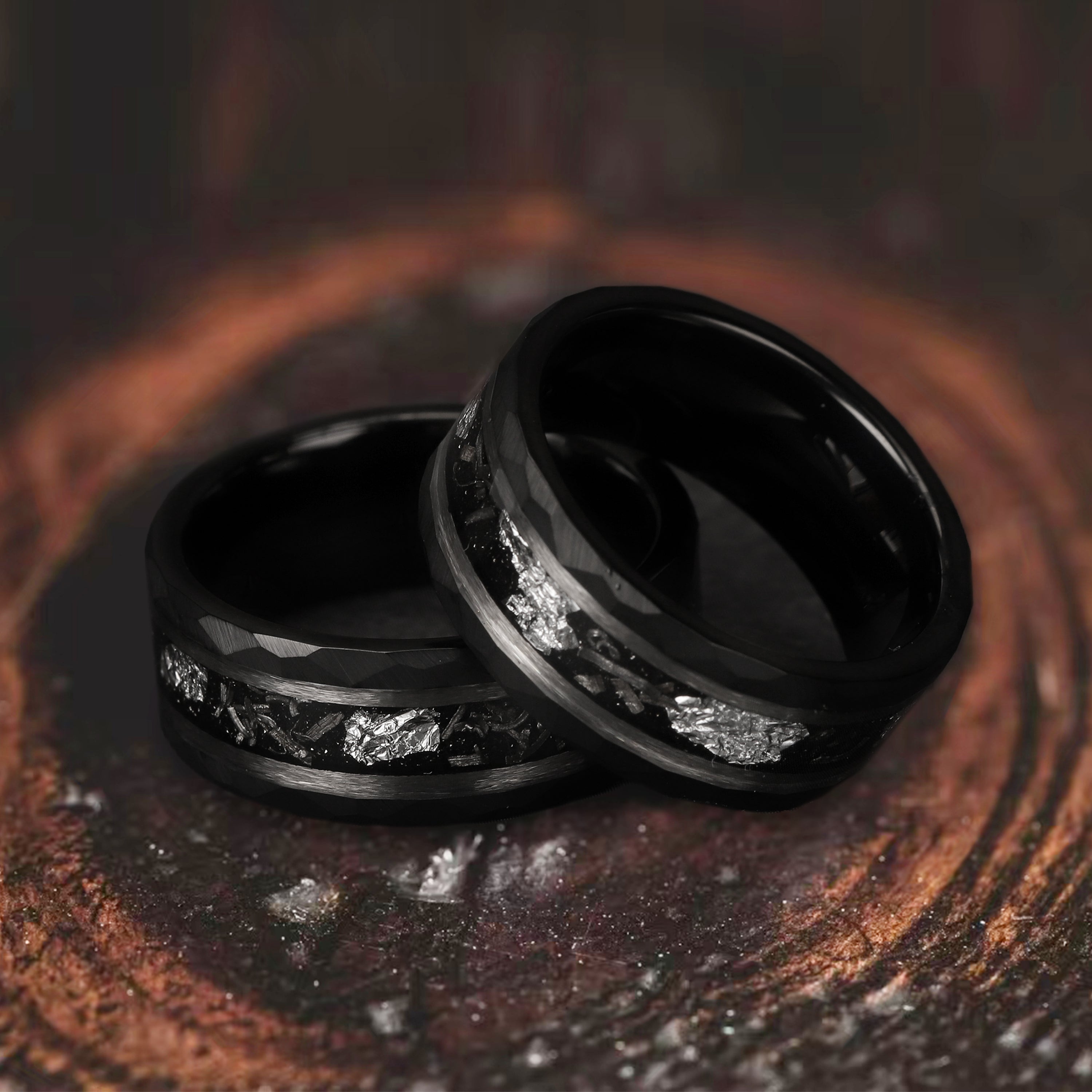 Men’s black wedding ring with personalized engraving – wedding anniversary gift